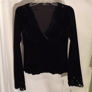 Haley B Black S velvet velour verigated top NWT